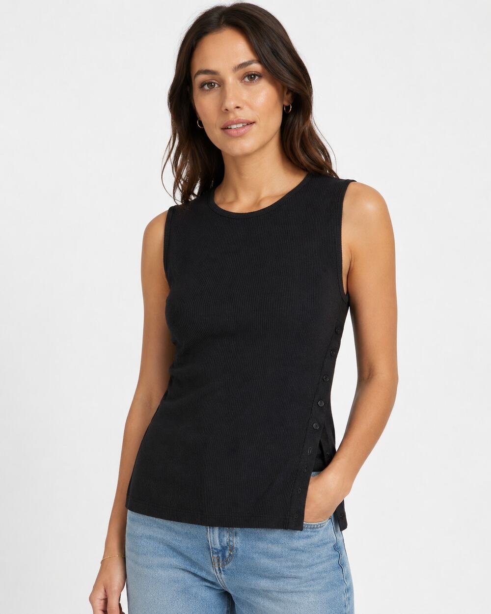 New Abercrombie Asymmetrical Button Sweater Tank Black Size Large